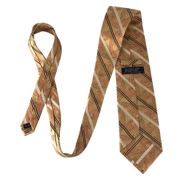 Emilio Ponti Roma Milano 100% Silk Mens Tie Necktie Orange Gold & Red Paisley - Picture 6 of 6